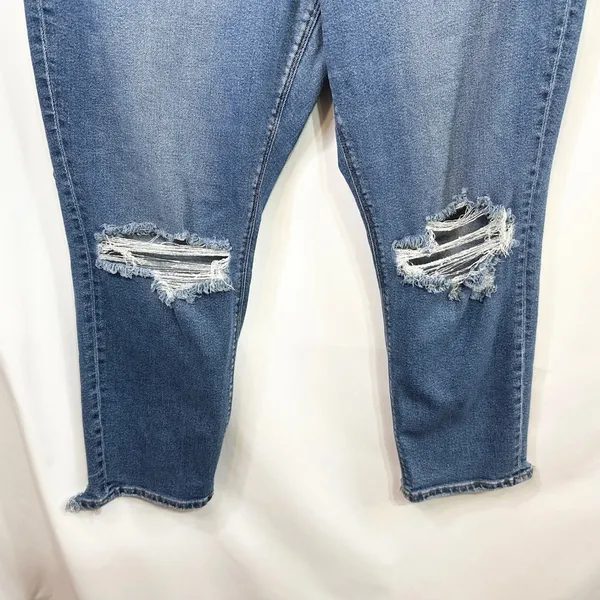 American Eagle Plus Size 18 Jeans Mom Dark Raw Distressed Blue High Rise‎ 327 - Image 4