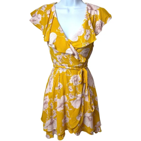 Free People French Quarter Yellow Floral Print Wrap Dress Cottagecore Fairy S - Image 2