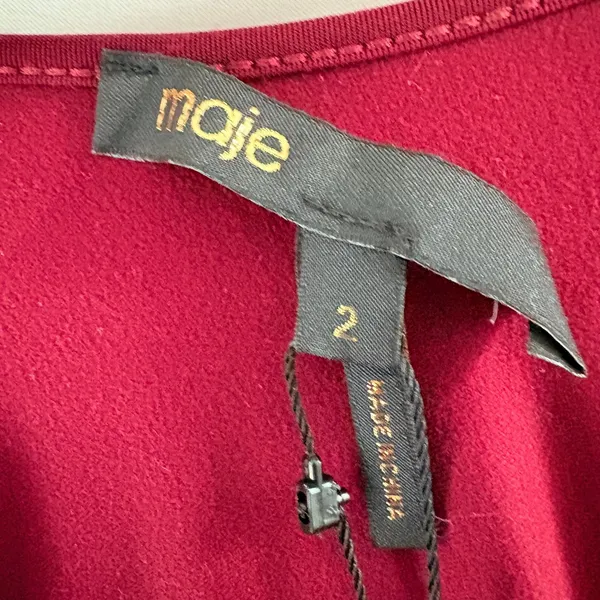 Maje Magicien Bordeaux Red‎ Long Sleeve Low Back Bodysuit Size 2 NEW - Image 7