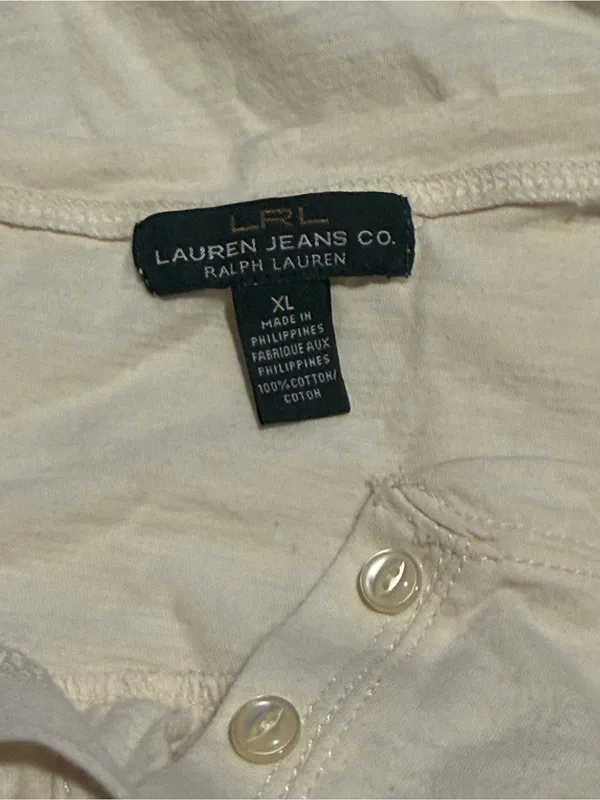 Ralph Lauren Cream Henley Tee with Button Placket - Image 3