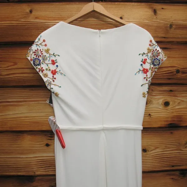 Mac Duggal 55709 Embellished Sleeve Jersey Wrap Gown White Size 4 - Image 12