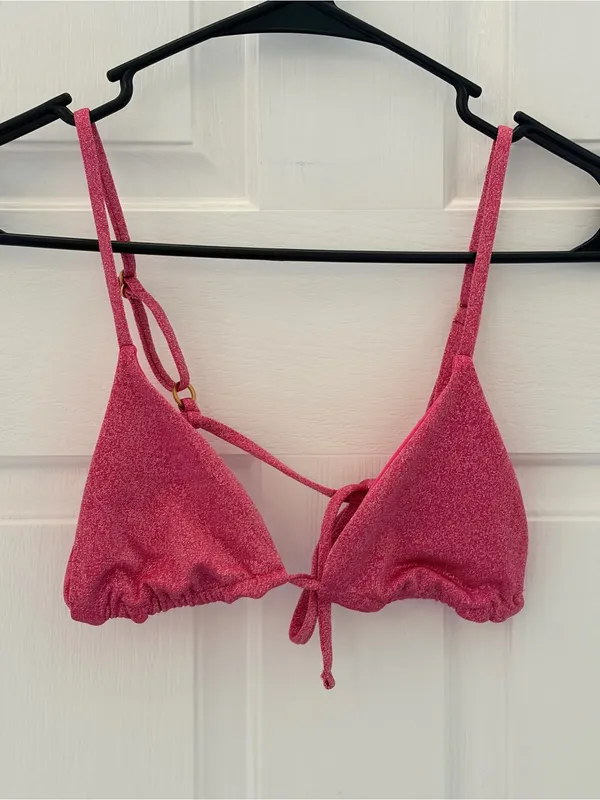Pink Textured Triangle Bralette with Front Tie - Image 2