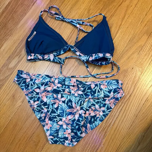 Navy Blue Tropical Bikini Size L - Image 2