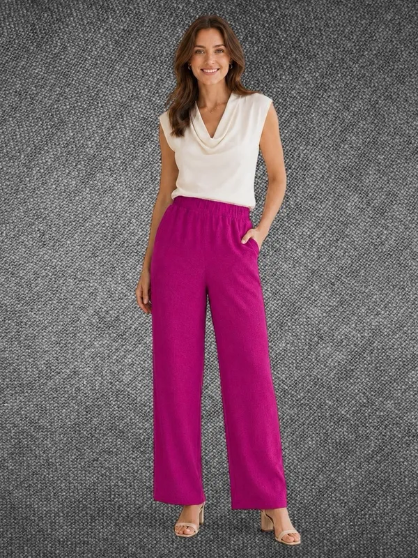 Sincerely Jules Magenta Pull On Wide Leg Pants Size Medium Pink - Image 3