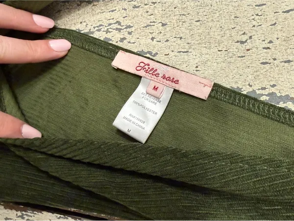 Frille Rose dark Green corduroy Mini dress, size Medium - Image 5