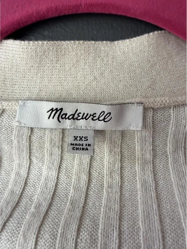 Madewell Cream Ribbed Button Front Cropped Cardigan Sweater XXS - Image 3