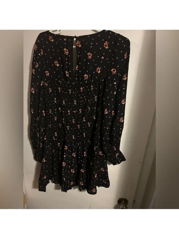 Free people two faces black smock drop waist long puff sleeve min dress - Image 4