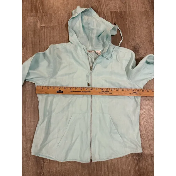 Edward Mint Green Women's Top Long Sleeve M‎ Linen Hood Zip Front - Image 7