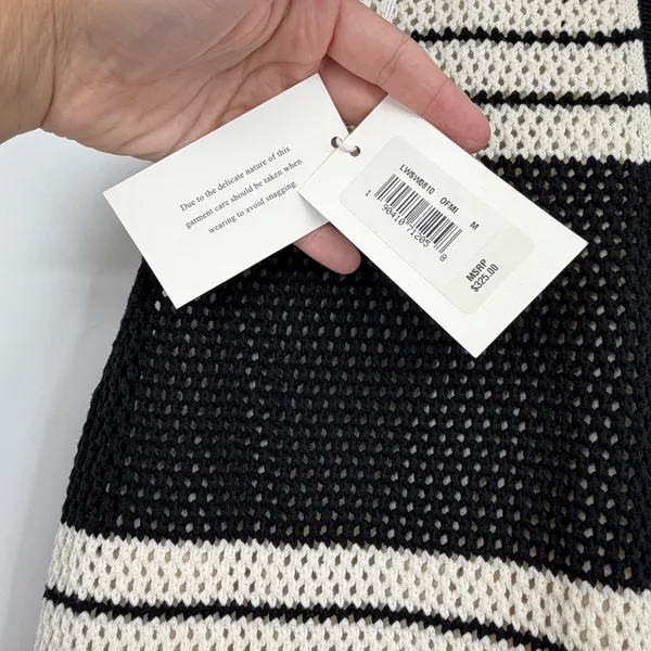 NWT FRAME Open Knit Stripe‎ Maxi Dress M Black Ivory Crochet Racerback - Image 3