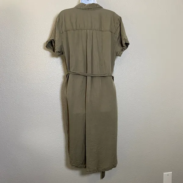 Teddi Rose Khaki Green Retro Utility Military Gorpcore Tencel Button Dress XL‎ - Image 4