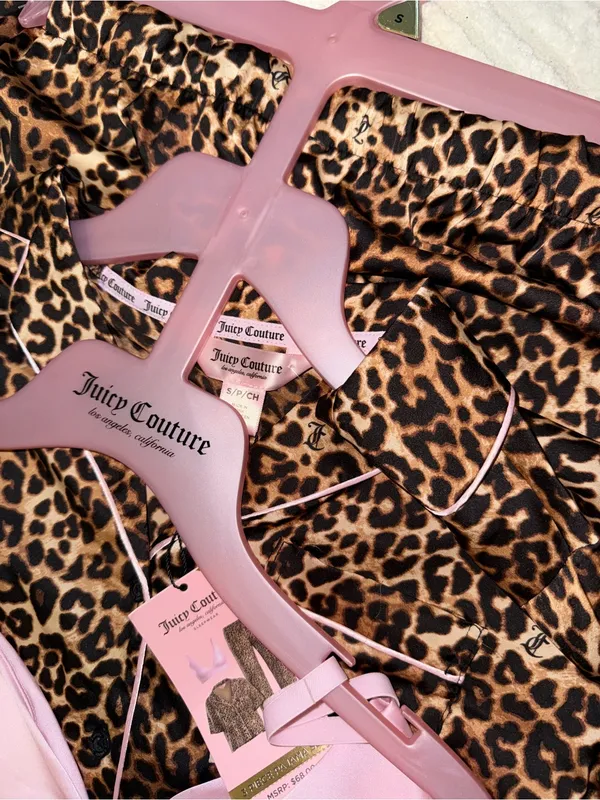 New! Women Juicy Couture Leopard Print Pajama Set with Pink Bralette. Small - Image 5