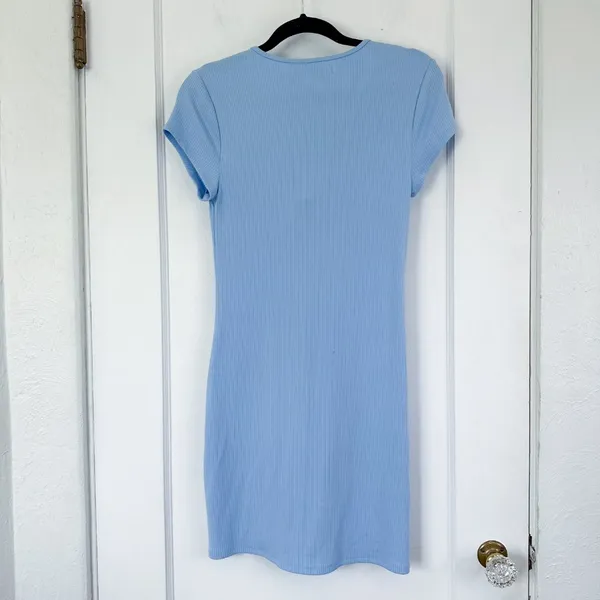 Abercrombie‎ | Cut Out Tie Front Ribbed Mini V Neck Sundress Dress in Blue Small - Image 4