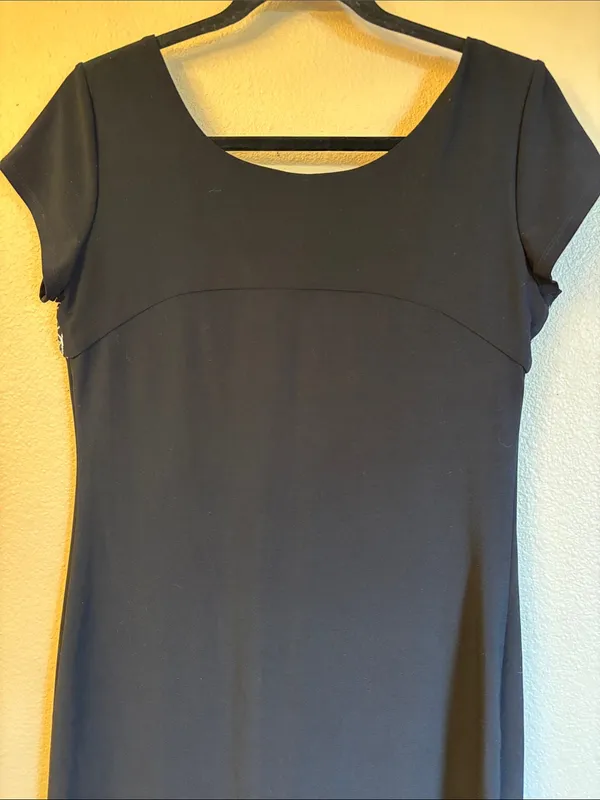 dressbarn 8 Black Scoop Neck White Floral Embroidered Mini Knee Length Dress LBD - Image 7
