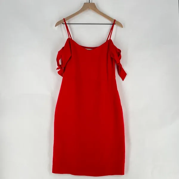 Abercrombie & Fitch Red‎ Linen Blend Off The Shoulder Sweetheart Midi Dress 6 - Image 3