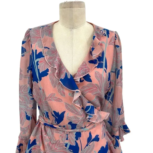Red Carter Tessa Floral-Print Wrap Dress Pink Blue‎ Size Large - Image 4