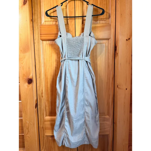 Babaton Aritzia Kofi Dress Size 4 Tan Linen Blend Button Front Midi Apron Belted - Image 2