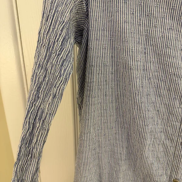 Free People No Limits Blue Stripe Cotton Button Up Shirt Blouse Small - Image 5