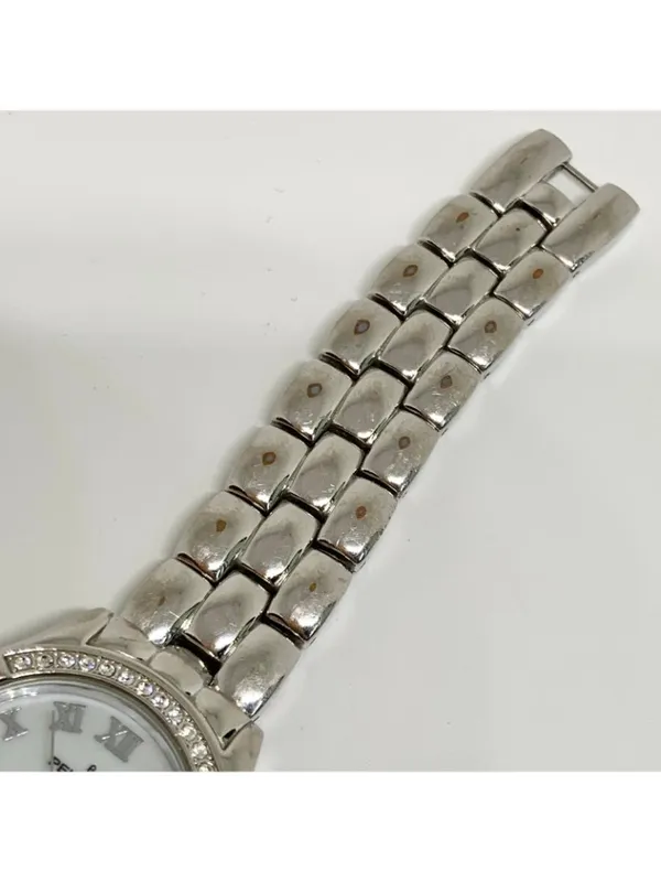 Peugeot women’s silver tone watch 31mm mop dial rhinestones quartz 7” running - Image 3