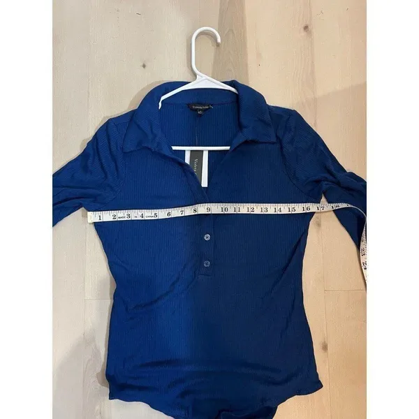 Violets & Roses NWT Women Small Blue Ribbed Knit Long Sleeve Bodysuit Fall Chic - Image 11