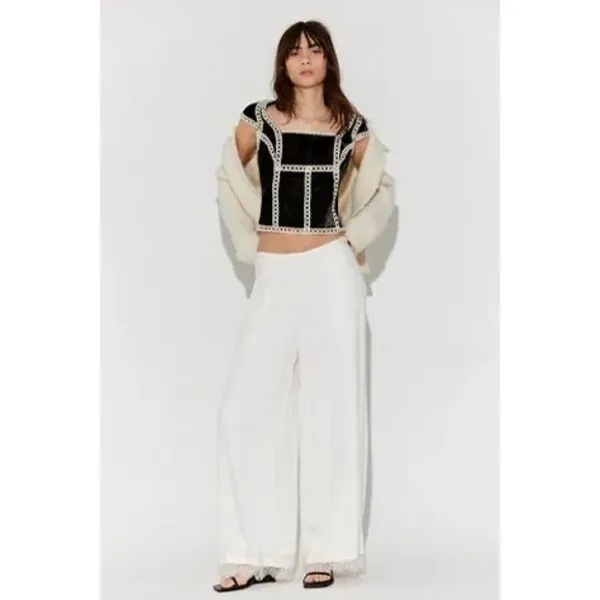 NWT!! FREE PEOPLE Tyler Velvet Corset Top Black Cream Embroidered Bohemian Large - Image 11