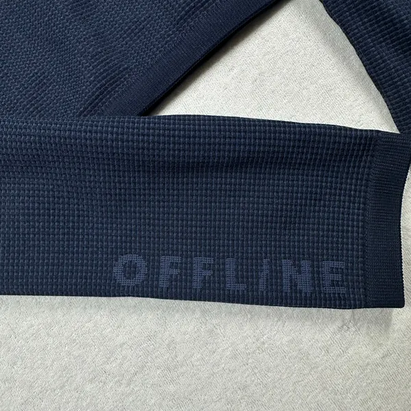 Aerie OFFLINE Cropped Long Sleeve Top Blue Waffle Knit Women’s Medium - Image 2