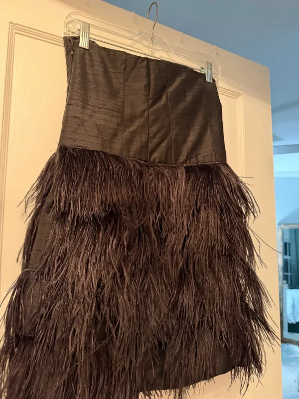 Handmade Feather Mini Dress Black - Image 3