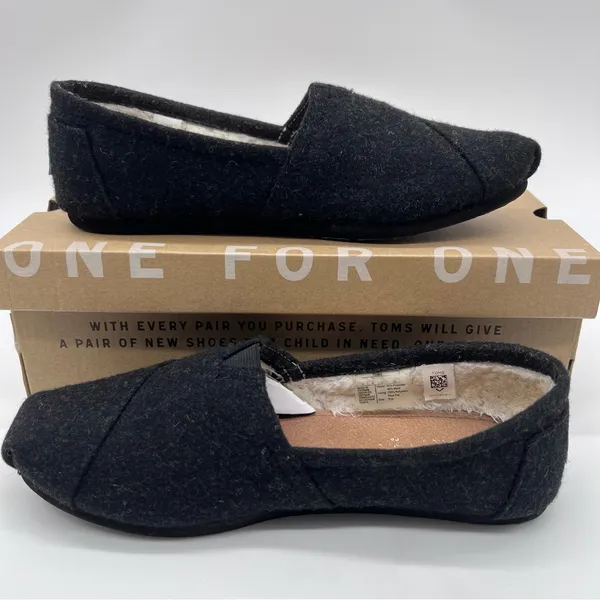Toms Classic Women's Black Wool Plaid Patch Slip-On Flats Loafers-Size 8 - Image 3