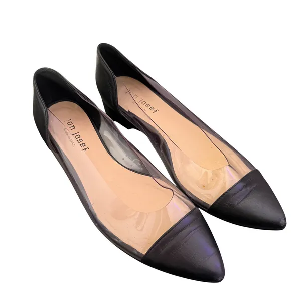 Jon Josef Clear Ballet Flats Black Leather Pointed Cap Toe Womens 7 Casual - Image 10