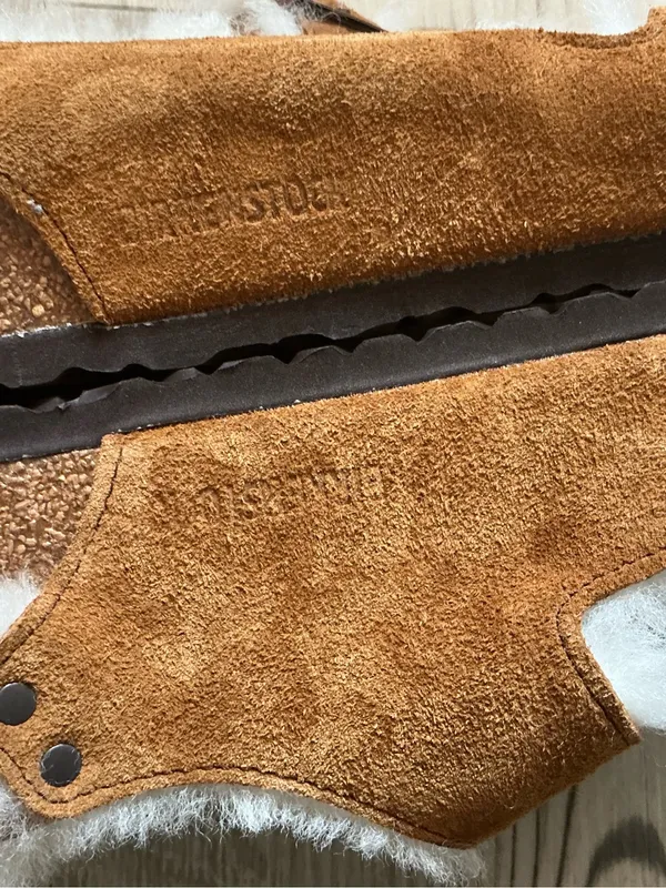 Birkenstock Milano shearling lining mink,leather sandals size 40 backstrap - Image 12