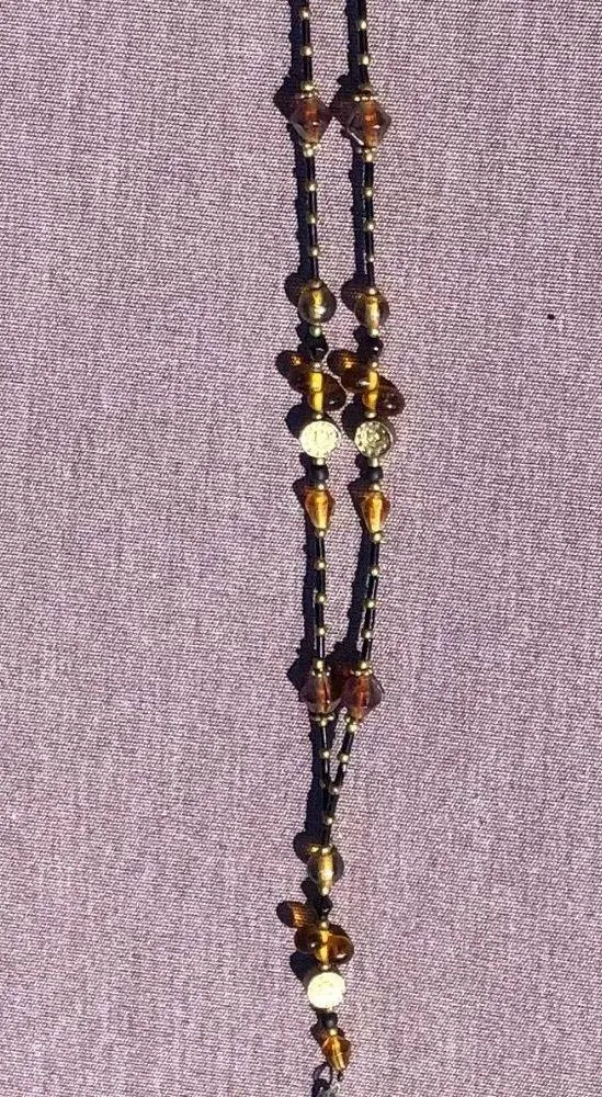 Brown Gold Amber AB beaded ID Badge Holder/Lanyard 40" - Image 4