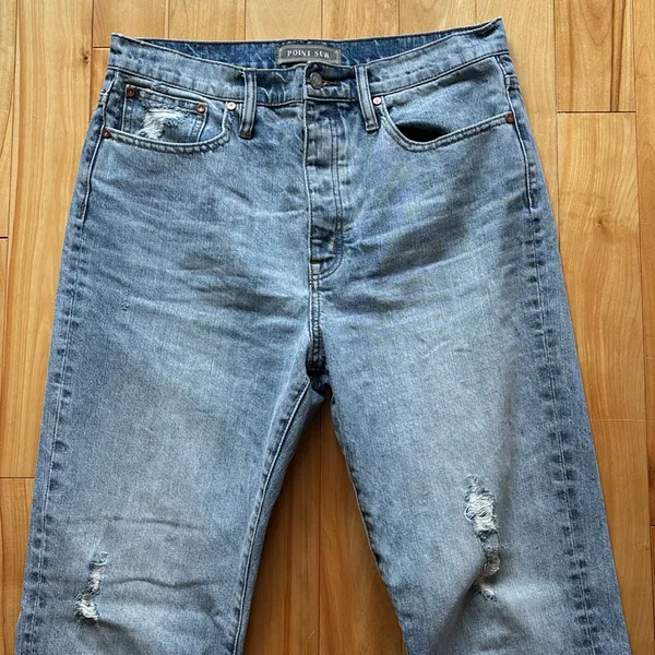 J Crew point sur distressed button fly light wash denim straight leg jeans - Image 5