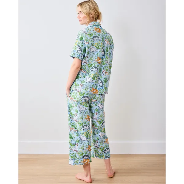Printfresh Must Love Cats Pajama Set XS Blue Organic Cotton Top & Crop Pants NWT - Image 2