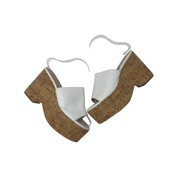 RAYE White Leather Cork Platform Sandals Chunky Block Heel Womens Size 7.5 - Image 2