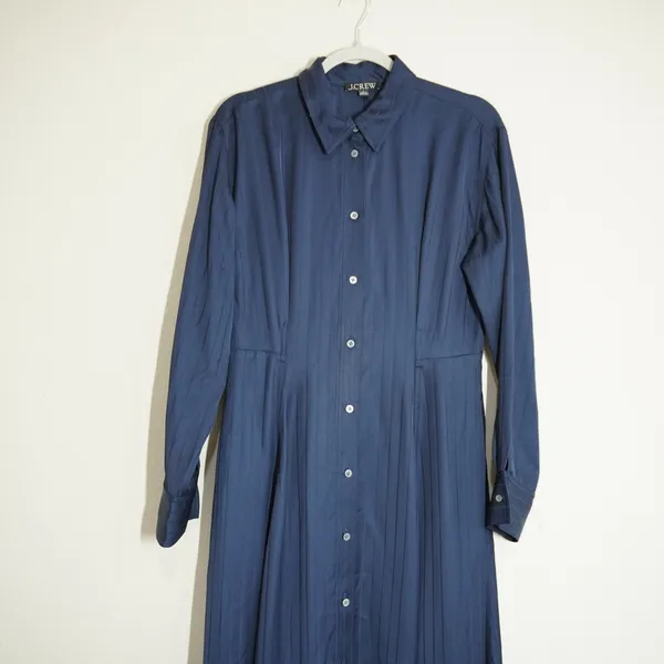 J. Crew Size 4 Maxi Length Shirt Dress Navy Blue Herringbone Stripe Preppy - Image 2