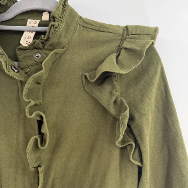 Anthropologie DOLAN Ruffle Utility Jacket XS Olive Green Military Boho - Image 2