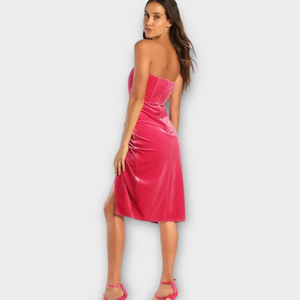 Lulus Knee Length Dress Women's Small Pink Velvet Strapless Bodice Tulip - Image 2