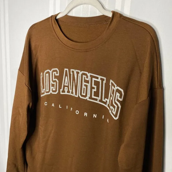Unbranded LA Los Angeles California Long Sleeve Graphic Top Brown White XL - Image 2