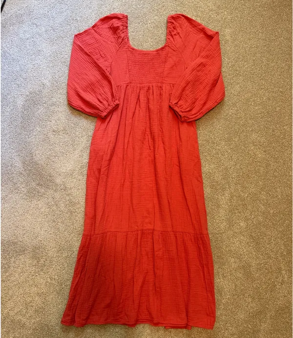 Universal Threads Orange Gauze Tiered Long Sleeve Maxi Dress - Image 4