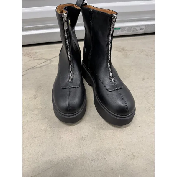 Black Front Zip Platform Ankle Boots Chunky Lug Sole‎ Round Toe Size 9 - Image 4