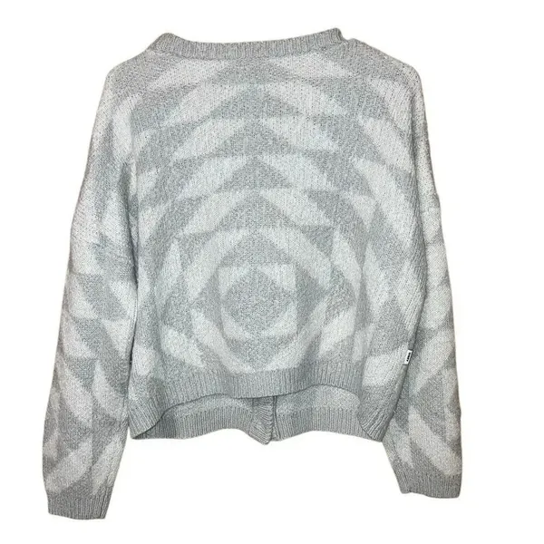 Obey grey & white v-neck triangle patterned cardigan sweater Small academia #749 - Image 7