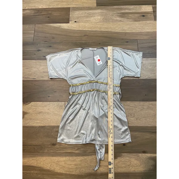 Charlotte Russe V‑Neck Tie‑Back Top Size L Silver Gold New With Tag - Image 5
