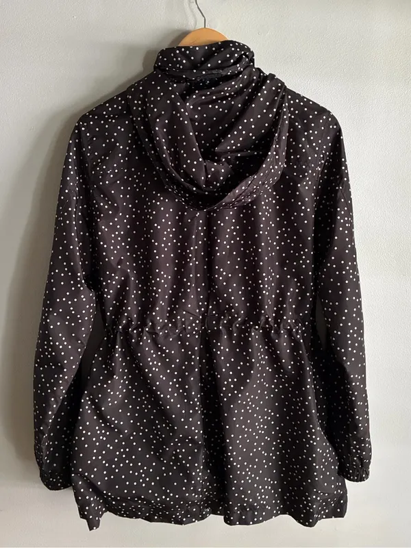 A New Day Women’s L Brown White Polka Dot Hooded Rain Jacket Water Resistant - Image 7