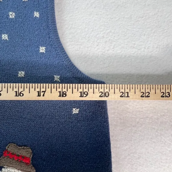 Vintage Marisa Christina 100%‎ Wool Snowman Winter Sweater Vest Blue Womens Med - Image 6