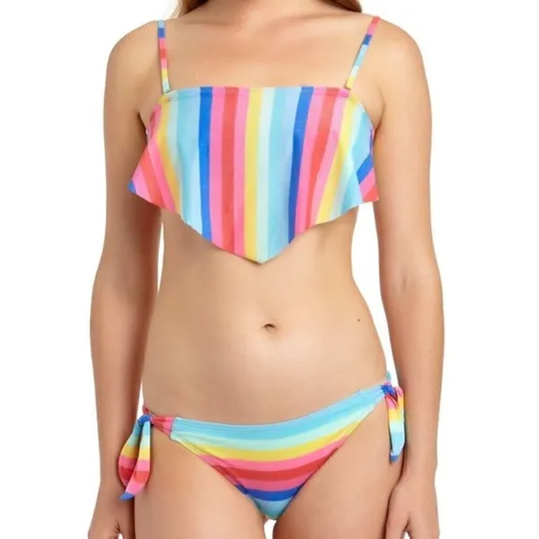 California Waves Women's Size Medium Shiny Handkerchief Bikini Swim Top Rainbow‎ - Image 4
