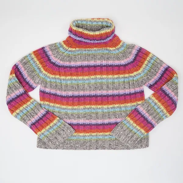 Vintage 90s Rocket 898 Rainbow Striped Knit Turtleneck Sweater - Image 2
