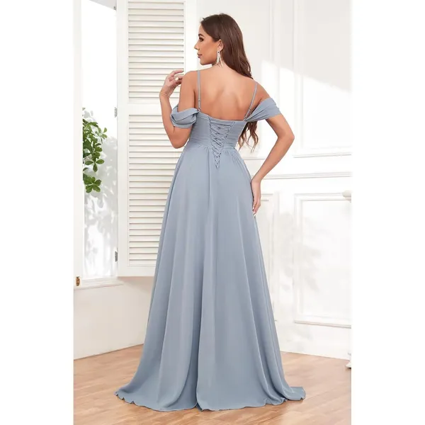 Formal Dress Womens 12 Sage Green Chiffon Lace Up Corset Back Layered Maxi Gown - Image 6