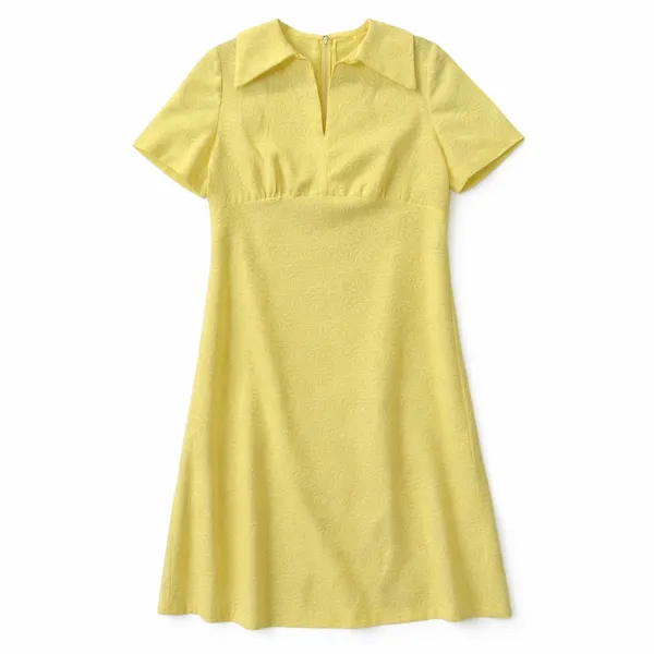 VINTAGE 60s Yellow Jacquard Empire Waist Mod Dress Large - Image 3