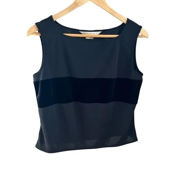 Max Studio Vintage Y2K Velvet Stripe Sleeveless Boat Neck Top Large - Image 2