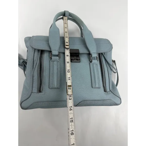3.1 Phillip Lim Pashli Medium Satchel Light Blue Pebbled Leather AR13-0179SKC - Image 4
