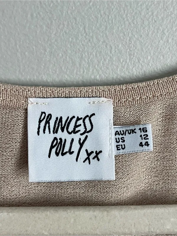 PRINCESS POLLY Beige Pearl-Button V-Neck Cardigan Sz 12 - Image 6